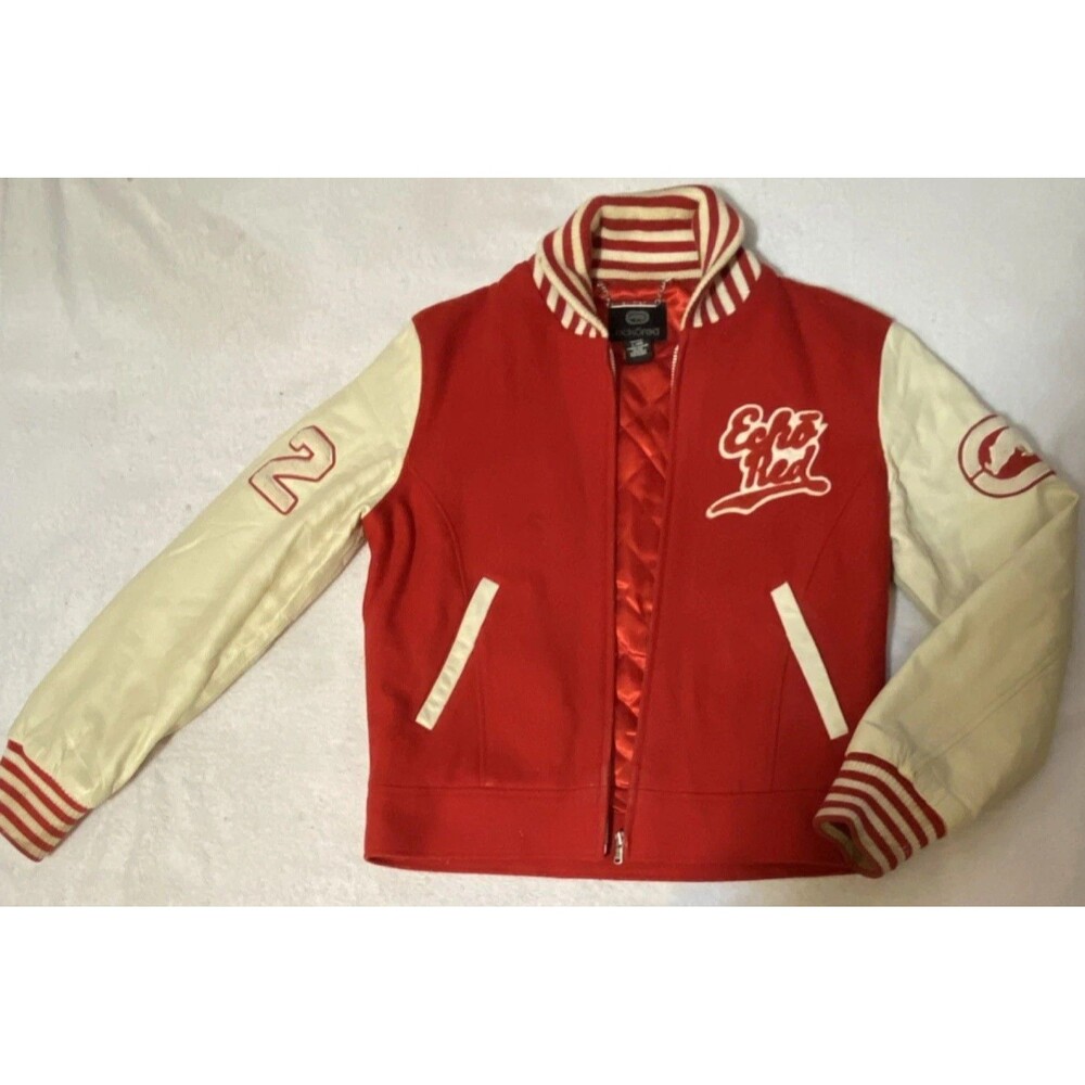 Vintage Ecko Red Y2K Red And Cream Varsity Letterman Jacket Large